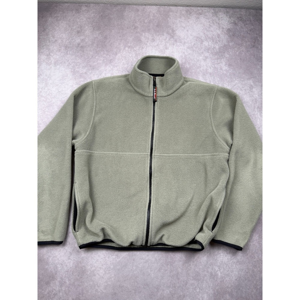 LL Bean Women M Full Zip Fleece Jacket Khaki Taupe Outdoor Hike Camp Layer